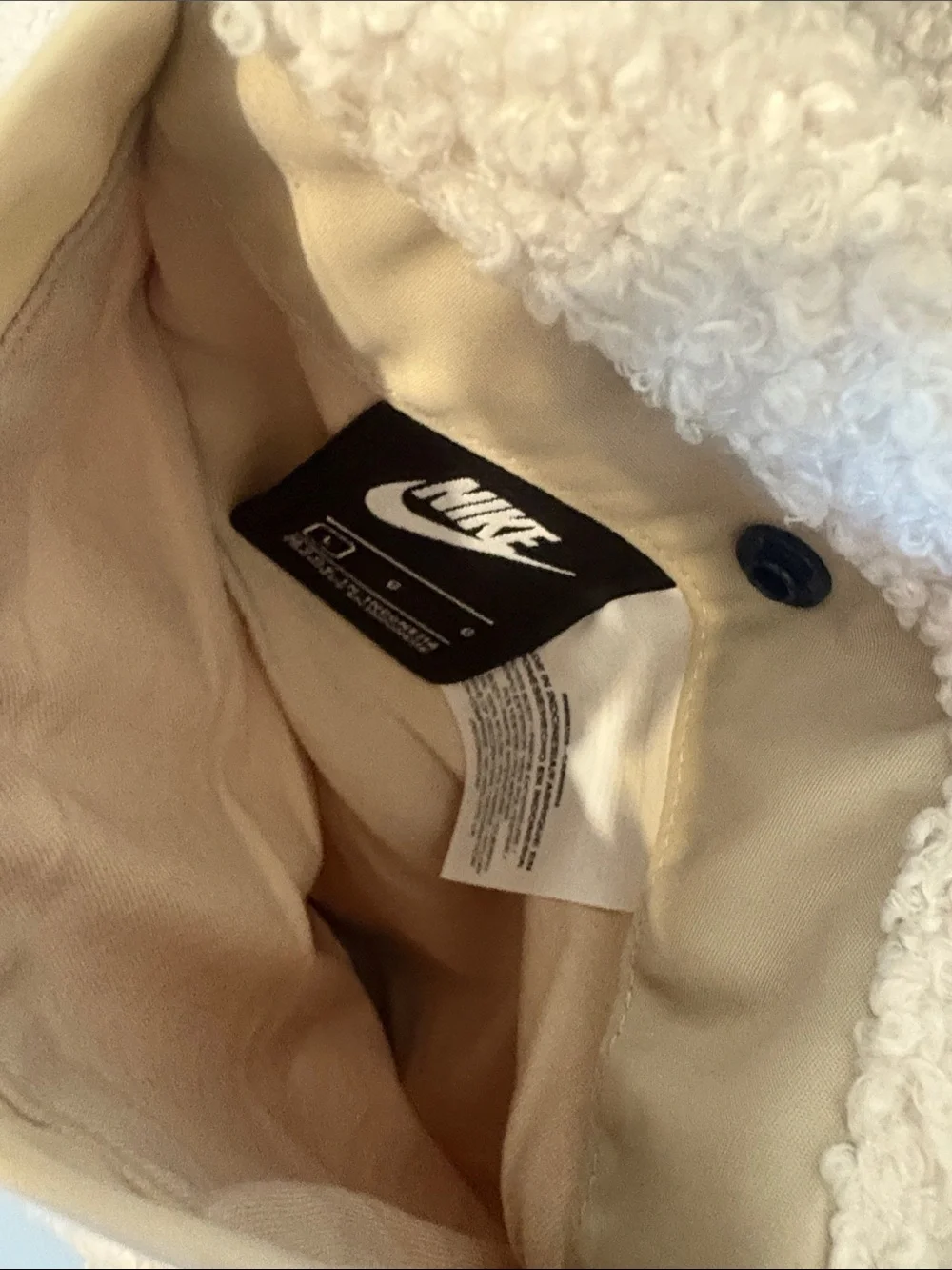 Nike Reversible Hooded Sherpa Jacket in Light Beige and Tan Trim